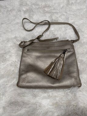 Halogen Metallic Taupe Crossbody with Tassel Accent